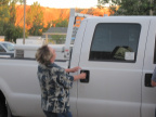 Susan Klein attacking a passing truck